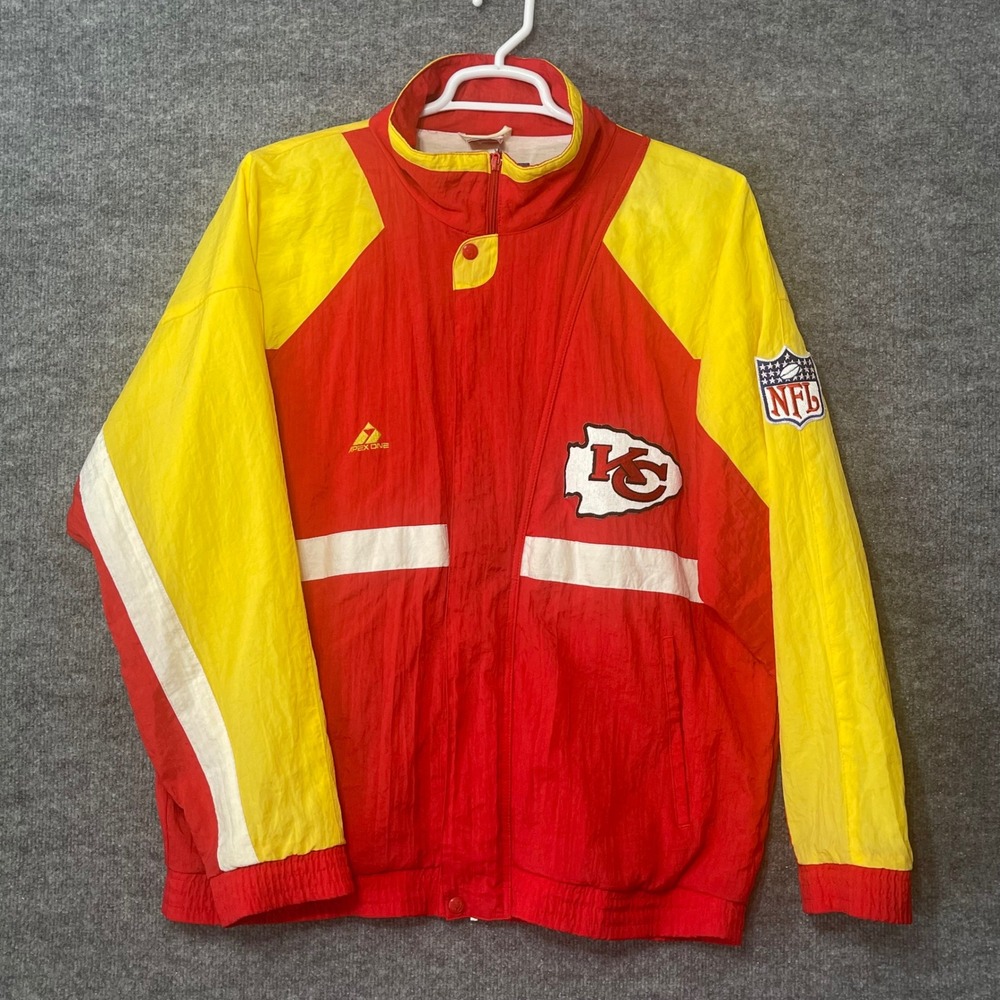 Vintage Apex One Kansas City Chiefs NFL Windbreaker Jacket Red Yellow Mens XL